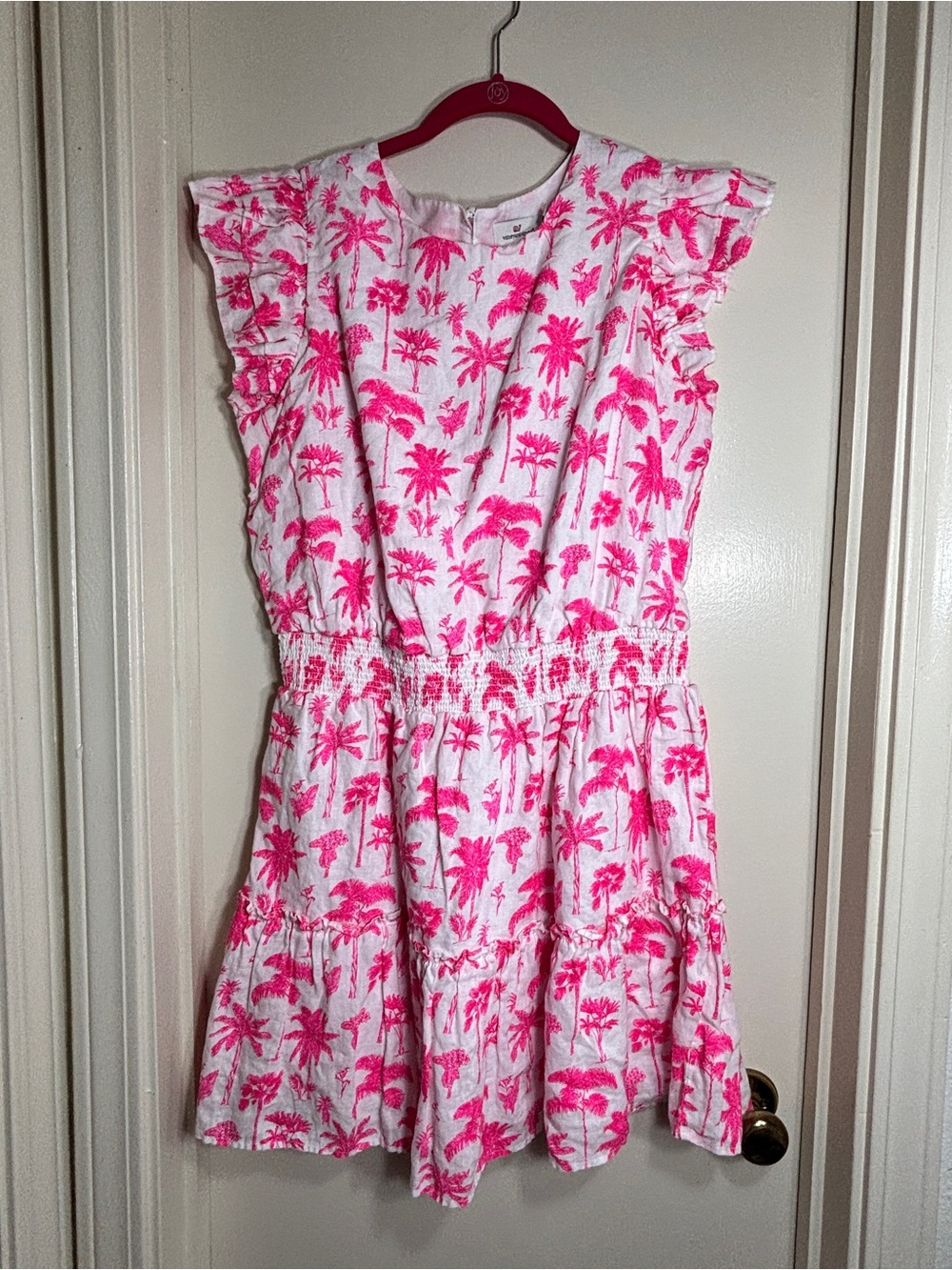Vineyard Vines White Dress with Hot Pink Palm Print